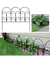 Victorian 7.5' Set of 5 Decorative Garden Fence Panels - Iron Border Fence - 18" W x 16" H Per Piece - Black