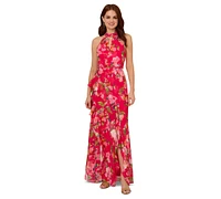 Adrianna Papell Petite Printed Chiffon Ruffle Dress