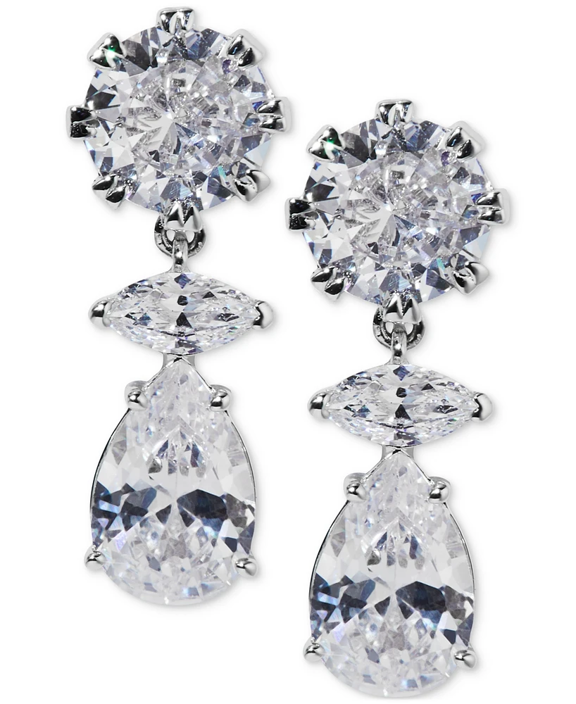 Eliot Danori Silver-Tone Cubic Zirconia Drop Earrings, Exclusively at Macy's