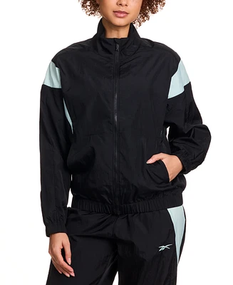 Reebok Women's Woven Crinkle Colorblocked Track Jacket