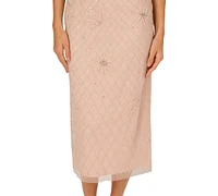 Adrianna Papell Women's Beaded Illusion Midi Dress