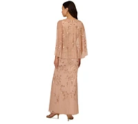 Adrianna Papell Women's Beaded Cape-Sleeve Gown