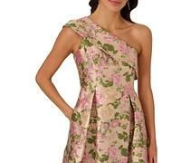 Adrianna Papell Women's Jacquard High-Low One-Shoulder Gown