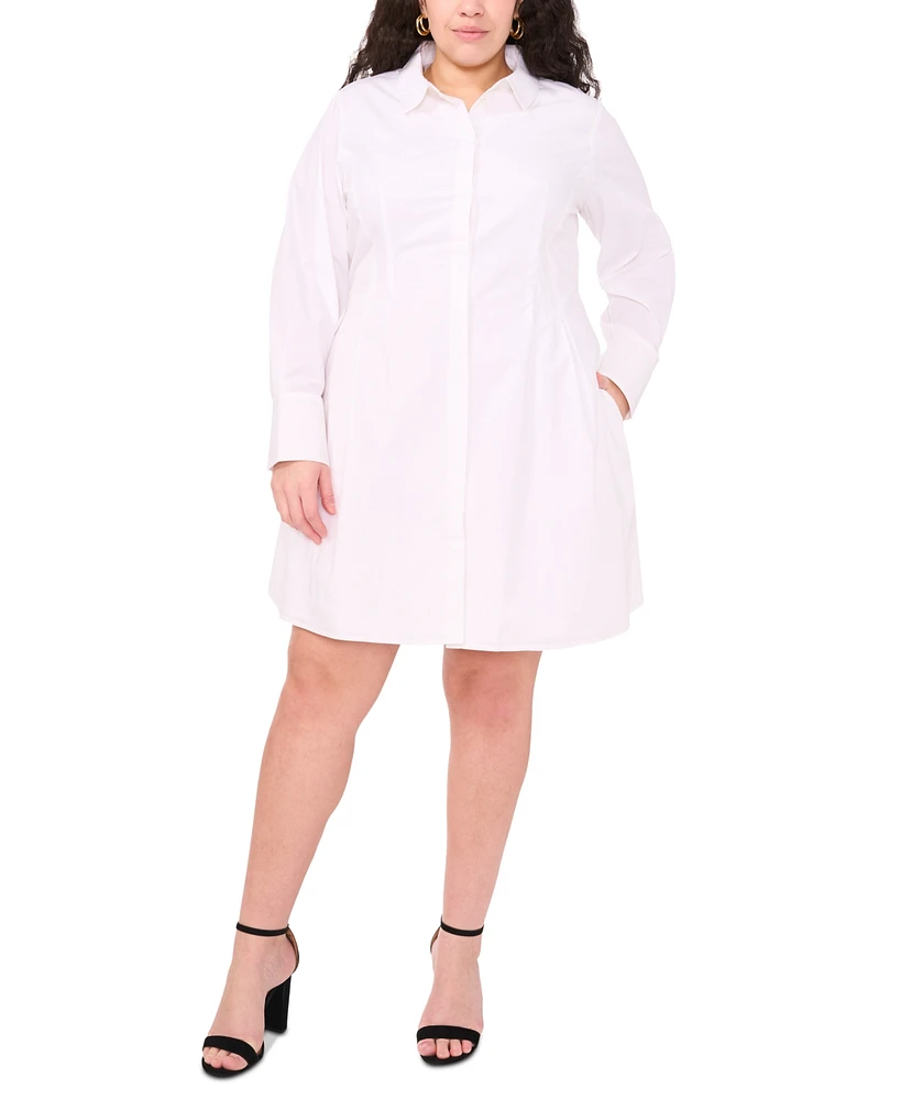 Msk Plus Cotton Collared Long-Sleeve Shirtdress