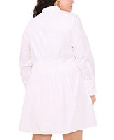 Msk Plus Cotton Collared Long-Sleeve Shirtdress