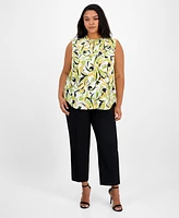Kasper Plus Sleeveless Printed Keyhole Blouse