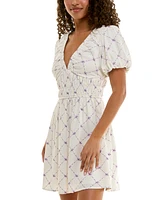 Trixxi Juniors' Puff-Sleeve Surplice Ruched Fit & Flare Dress