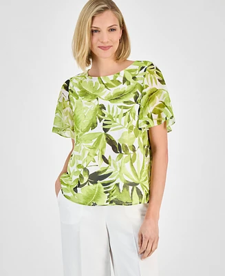 Kasper Women's Printed Flutter-Sleeve Top, Regular & Petite
