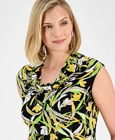 Kasper Women's Floral-Print Cowlneck Cap-Sleeve Top