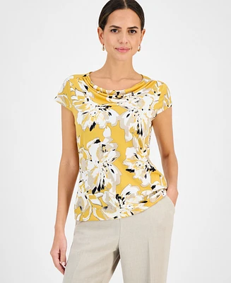 Kasper Women's Printed Cowlneck Top, Regular & Petite