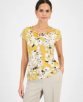 Kasper Women's Printed Cowlneck Top, Regular & Petite