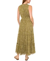 1.state Women's Printed Sleeveless Tiered Maxi Dress