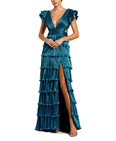 Women's Ruffle Tiered Criss Cross Lace Up Gown