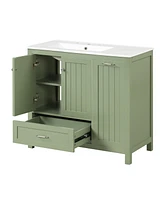 36" Modern Farmhouse Bathroom Vanity with Green Cabinet