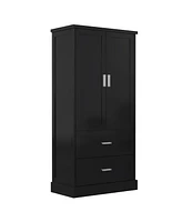 Tall Bathroom Storage Cabinet, Cabinet with Two Doors and Drawers, Adjustable Shelf, Mdf Board, Black