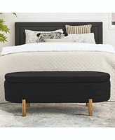 Ottoman Oval Storage Bench,Rubber Wood Leg,Black(46."x17.7"x10.8")