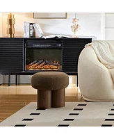 Mushroom stool, brown lamb wool seat, barrel Pvc pipe with walnut veneer