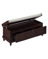 Classic Storage Bench with Cushioned Seat and Three Drawers for Entryway and Living Room (Espresso)