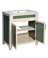 30" Bathroom Vanity Cabinet Combo Set with Ceramic Sink and Adjustable Shelf