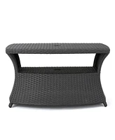 All-in-One Outdoor Side Table with Umbrella Hole and Storage Shelf
