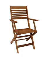 Meranti Wood Outdoor Folding Patio Armchairs - Set of 2 - Teak Oil Finish