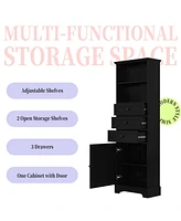 Tall Black Storage Cabinet with 3 Drawers and Shelves for Home