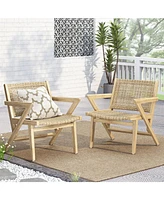 Acadia Wood and Woven Wicker Set of 2 Club Chairs for Outdoor Relaxation