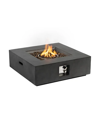 Outdoor Fire Pit Table, 35" Square Stone, 50,000 Btu Burner, Free Lava Rocks and Cover