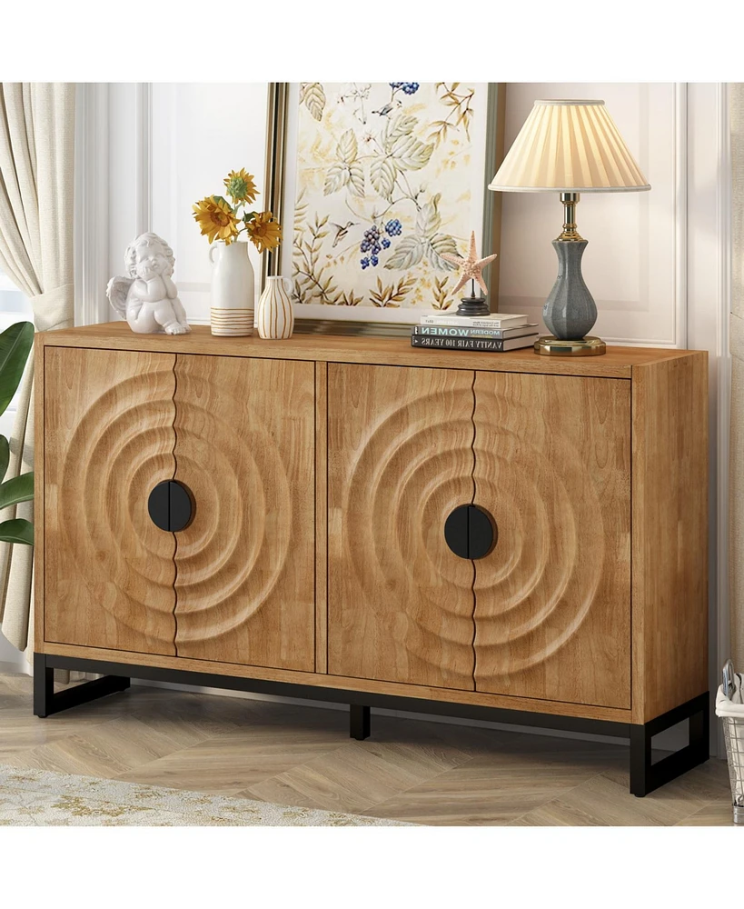 Rubberwood Veneer Sideboard Cabinet with Adjustable Shelves