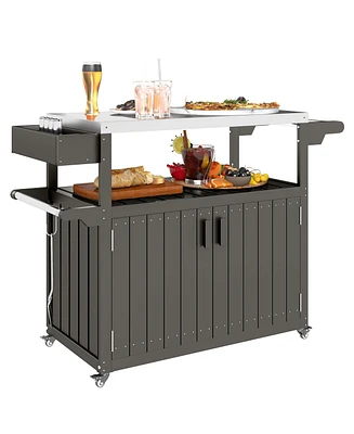 Outsunny Outdoor Bar Cart with Storage, Hdpe Outdoor Kitchen Cart,