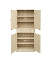 Tall Storage Cabinet with Drawers 4 Rattan Door Storage Cabinet with Adjustable Shelf Freestanding Cupboard for Kitchen Living Room