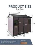 8x6ft Waterproof Resin Storage Shed with Floor, Windows, Lockable Door