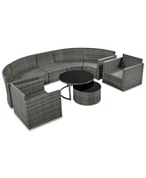 9-Pieces Outdoor Half-moon Patio Sofa Set, Round Sofa Set, Modern Style Sofa, Gray Wicker