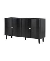 Elegant Four-Door Sideboard with Wavy Doors, Cylindrical Legs & Metal Handles