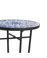 Patio Side Table,Blue+Black