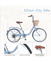 7 Speed City Bike With Basket, Steel Frame,Multiple Colors Inch Girls Bicycle