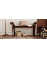 Elegant Retro Style Bench with Turned Legs, Bed End Bench for Bedroom or Living Room Decor, Walnut