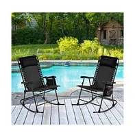 Yaheetech 2pcs 26in Foldable Outdoor Rocking Lounger, Navy Blue
