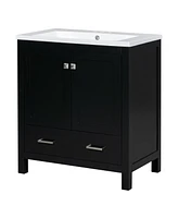 30" Black Single Sink Bathroom Vanity with Multifunctional Storage