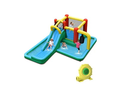 Inflatable Water Slide Bounce House with Climbing Wall & Tunnel Fun Outdoor Playset for Kids