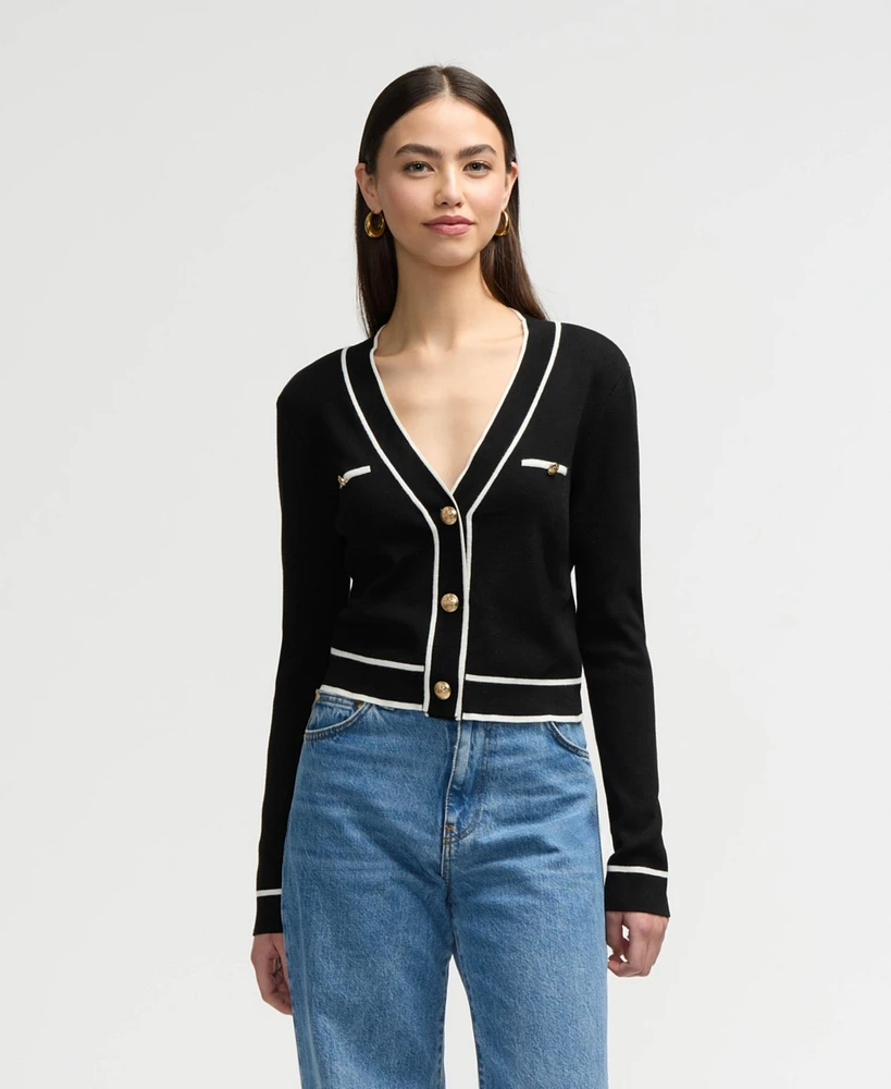 Nvlt Women's ¾ Sleeve Cardigan with Scallop Details