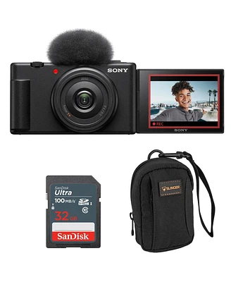 Sony Zv-1F Vlogging Camera, Black, Bundle with SanDisk Extreme 32GB Sd Card, Camera Bag for Point and Shoot Camera and Accessories, Complete Sony Digi