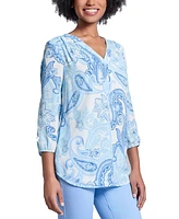 Jones New York Petite Paisley V-Neck 3/4-Sleeve Tunic