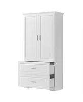 Tall Bathroom Storage Cabinet, Cabinet with Two Doors and Drawers, Adjustable Shelf, Mdf Board, White