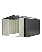 10x10 Ft Outdoor Metal Storage Shed with Lockable Doors and Frame