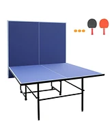 9ft Foldable Table Tennis Table Set with Net, Paddles, and Balls