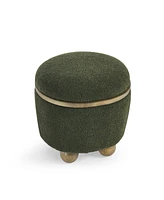 Round Storage Stool with Cushion, Dark Green