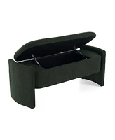 Elegant Long - shaped Storage Ottoman Bench of boucle material with Simple and Grand Design, Dark Green