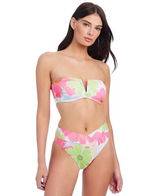 Sanctuary Womens Charming Floral Bandeau Bikini Top V Waist Bottoms