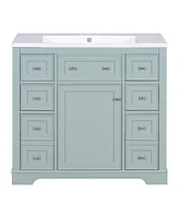 36" Bathroom Vanity with Sink Combo, One Cabinet and Six Drawers, Solid Wood and Mdf Board, Green